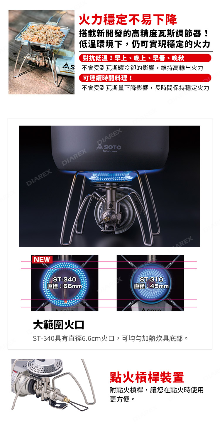搭載高精度瓦斯調節器，低溫環境也可維持穩定火力輸出