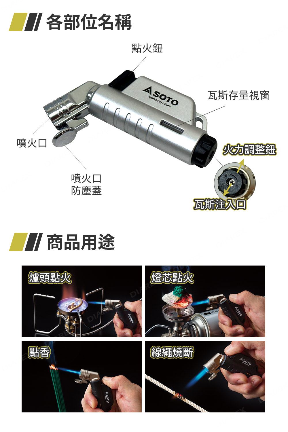 集中式火焰輸出，抗風適用戶外