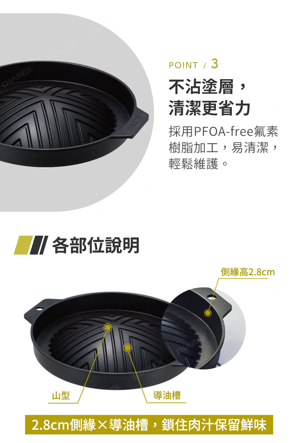 表面採不沾塗層,清潔更省力