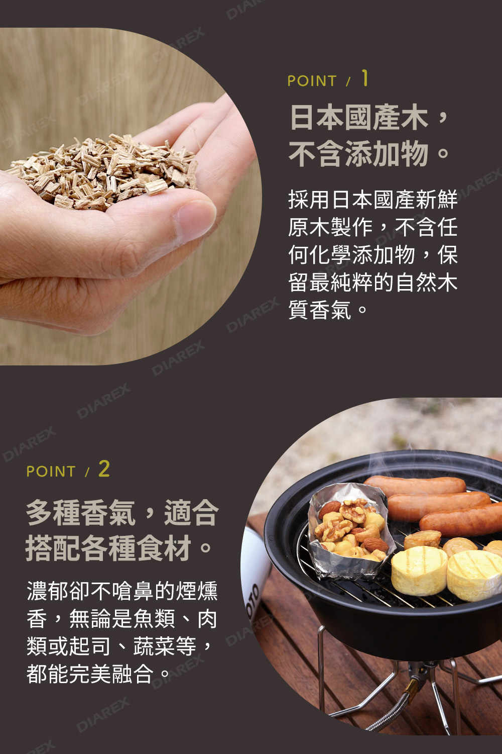 嚴選木材,適用於燻製魚肉類