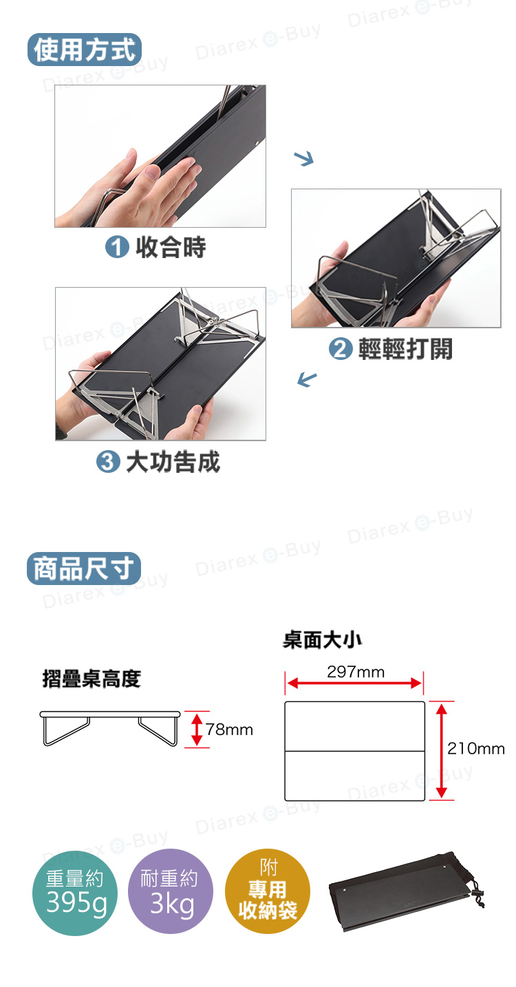 輕巧外型，約A4大小，攜帶便利，在帳棚內也能輕鬆使用